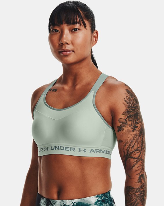 Women's Armour® High Crossback Sports Bra in Green image number 0